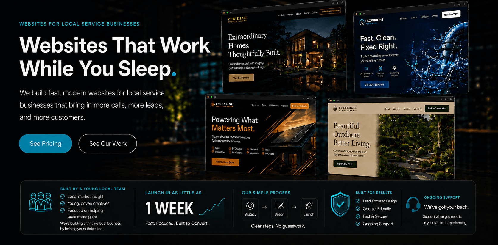 Websites that work while you sleep. We build fast, modern websites for local service businesses that bring in more calls, more leads, and more customers.