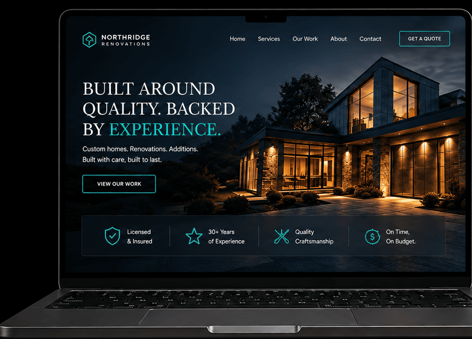 A laptop showing a professional renovation company website
