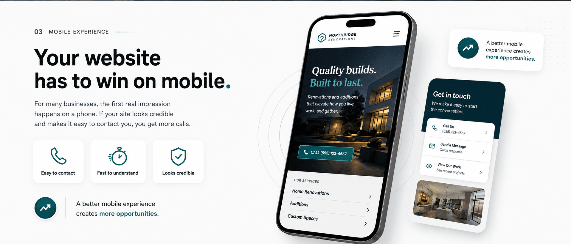 Mobile experience, 03: Your website has to win on mobile. For many businesses, the first real impression happens on a phone.